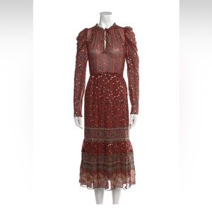 Ulla Johnson 6 Alessandra silk midi dress red gold fall EUC